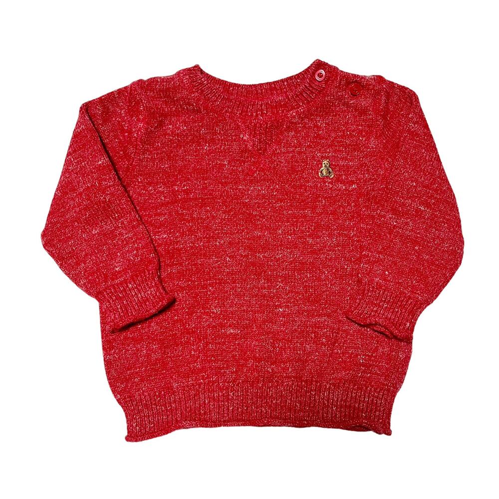 GAP Red Marled Knit Sweater with Bear Patch